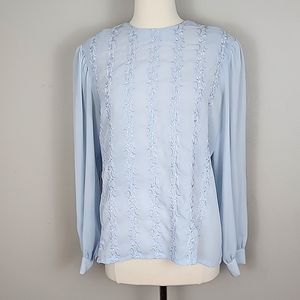 VINTAGE Judy Bond Powder Blue Embroidered Blouse